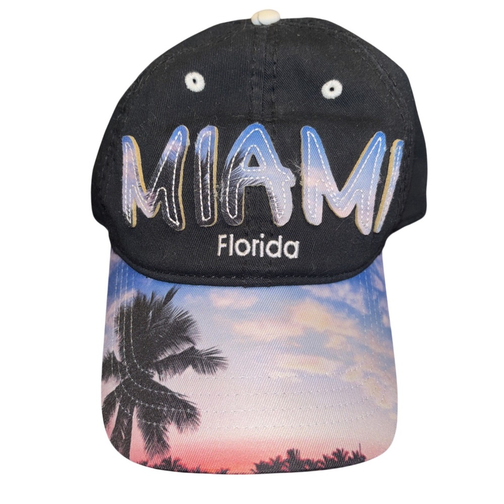 Robin Ruth Miami Florida Baseball Cap Black Sunset‎ Palm Tree Hat Adjustable